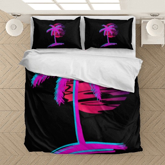 sunset Vaporwave Palm Tree Aesthetic Tropical Bedding Sets