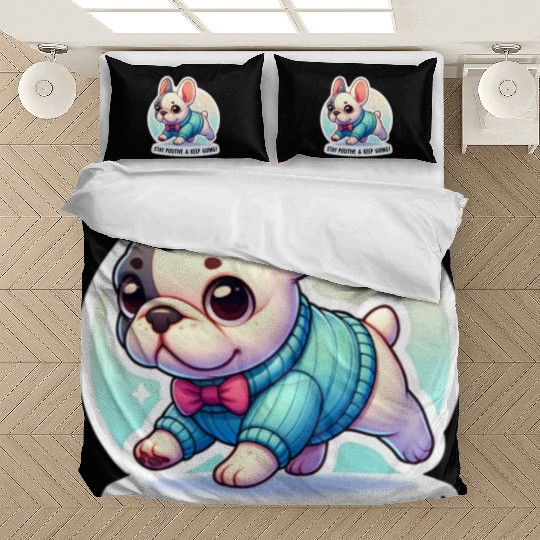 Stay Positive French Bulldog Motivational Words Bedding Sets