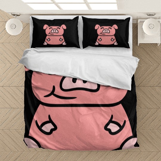 Little cute piggy sit pig piglet fat chubby animal Bedding Sets