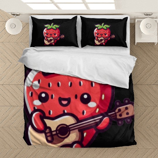 cute strawberry with guitar Bedding Sets