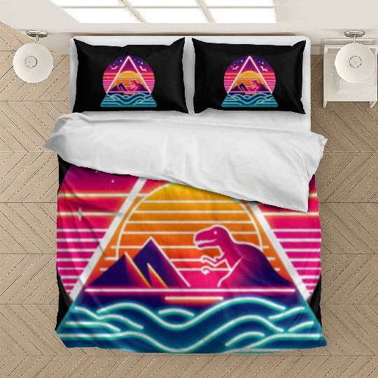 Retro dinosaurs in the 80s triangle Bedding Sets