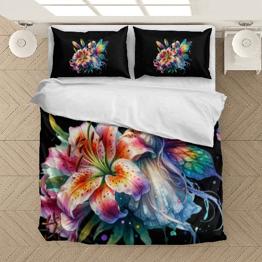 Tiger Lily Fairy Floral Fantasy Watercolor Bedding Sets