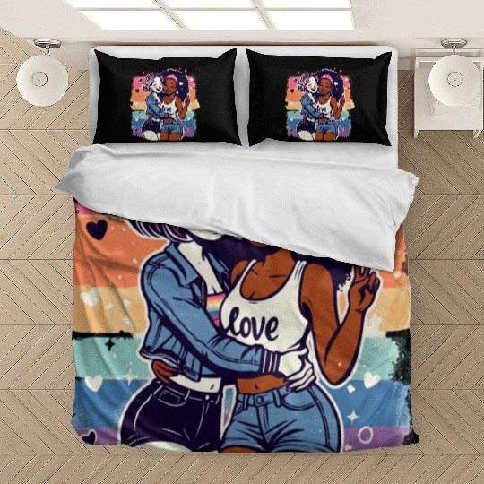 Cute Sapphic Lesbian Whitey Melanin Rainbow Pride Bedding Sets