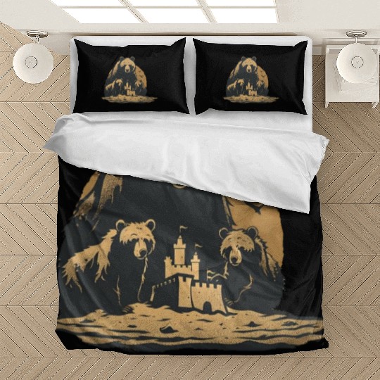 Momma Bear and Two Bear Cubs Building a Sand Castl Bedding Sets