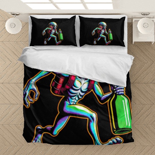 Cosmic Sprinter: Alien Runner with Bottle Bedding Sets