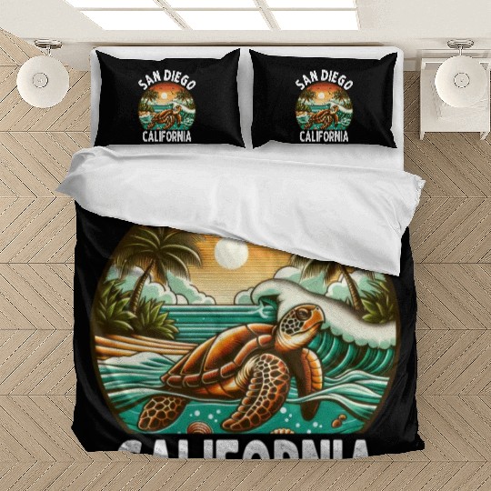 California Beach, San Diego Sea Turtle Beach Bedding Sets
