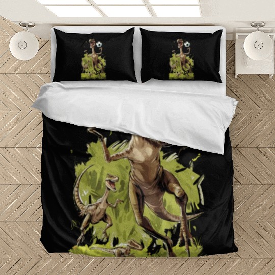 Soccer Ball Velociraptor Dinosaur Football Bedding Sets