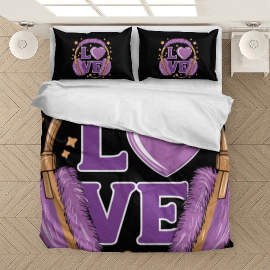 Purple Love Music Headphones with Stars and Heart Bedding Sets