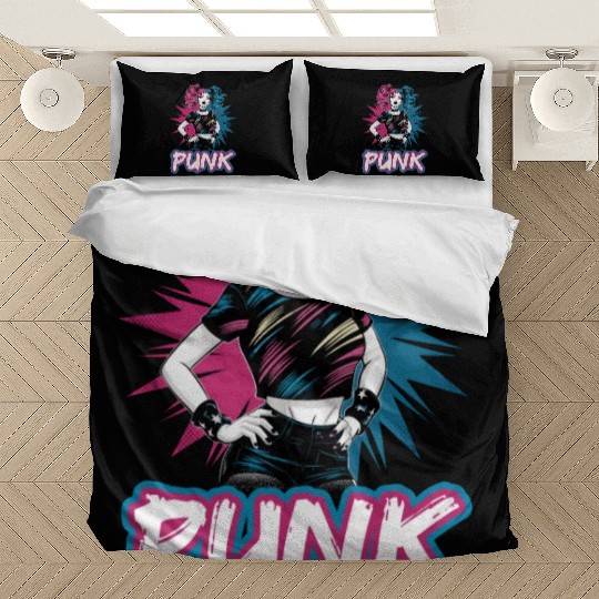 Punk girl with pink and blue hair retro style for Bedding Sets