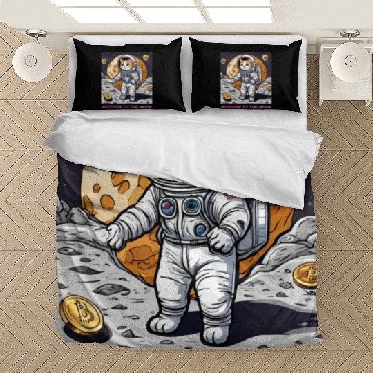 Bitcoin to the moon cat Bedding Sets