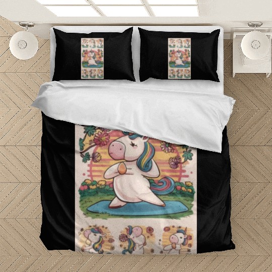 Unicorn Yoga Sunset Lake Rainbow Bedding Sets