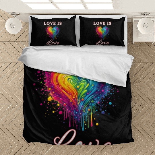 Love Is Love LGBTQ Pride, Gay Pride Rainbow Heart Bedding Sets