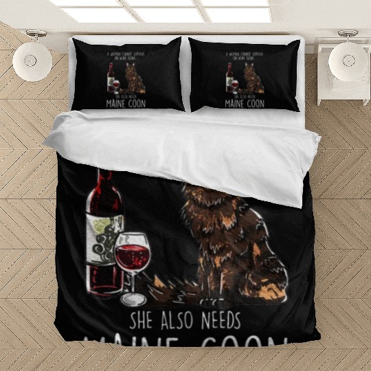 Womens She Needs A Maine and Wine Feline Cat Lover Bedding Sets