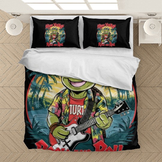 Funny Turtle with Guitar Rock and Roll Bedding Sets