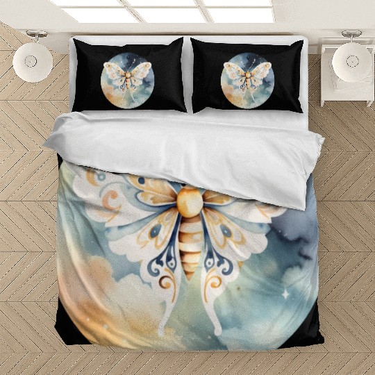 Dreamlike Flight: A Moth's Dance Among the Stars Bedding Sets