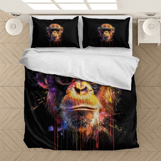 Cool Sunglasses Monkey Covered In Rainbow Paint Bedding Sets