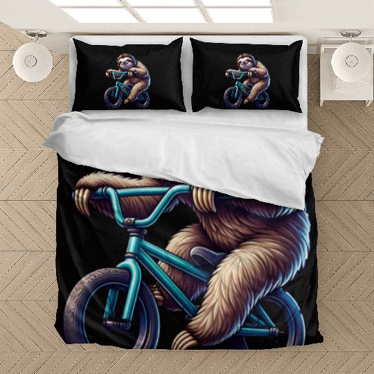 Sloth on BMX Bike Cool and Funny Design Bedding Sets