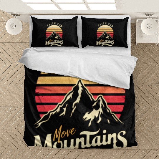 Faith can move mountains, retro sunset design Bedding Sets