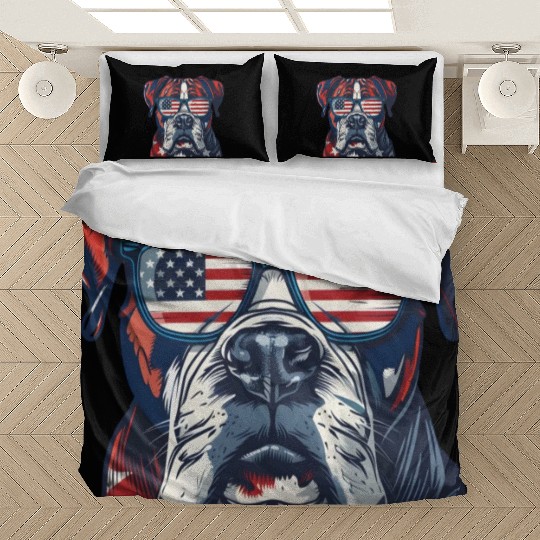 Boxer dog. American memorial day Bedding Sets