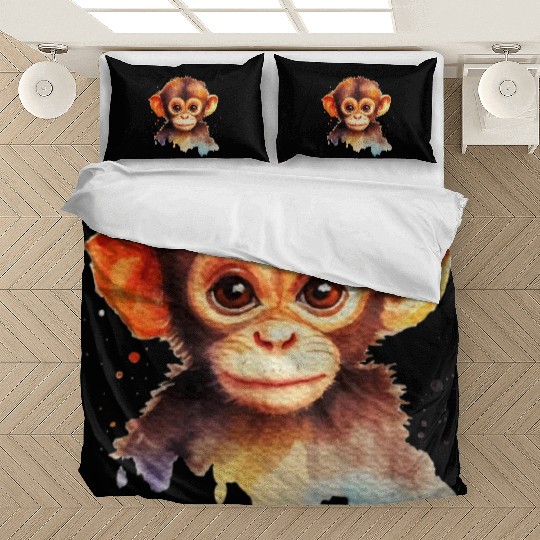 Baby Monkey Watercolor Portrait Chimp Ape Graphic Bedding Sets