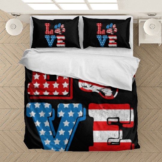 US Flag Patriotic Dog Cat Paw Print 4th Of July Bedding Sets