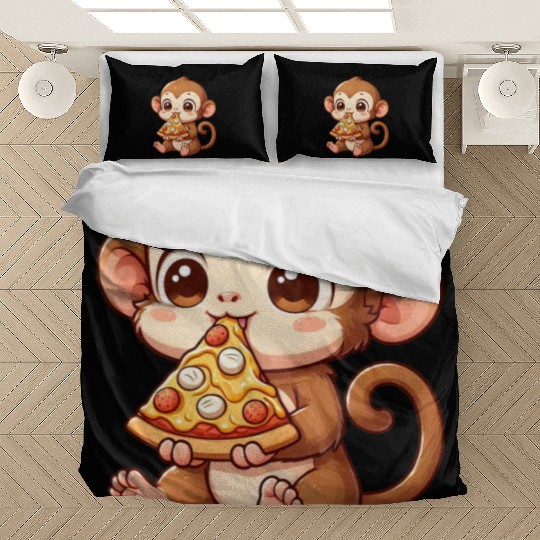 Funny monkey loves pizza humorous chimpanzee Bedding Sets