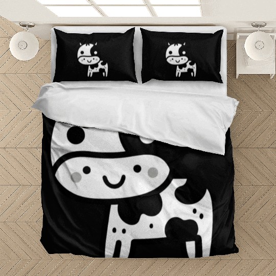 Friendly Stick Figure Cow - Black & White Bedding Sets
