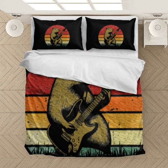 Capybara Playing Guitar Capybara Rock Music Bedding Sets