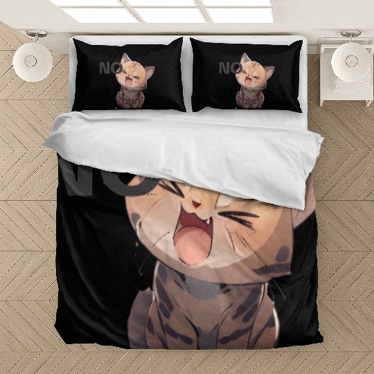 Angry Kawaii Bengal Cat kitten interjection “NO" Bedding Sets