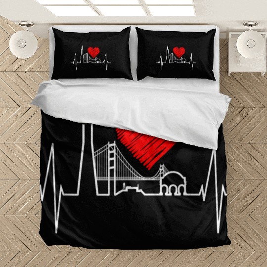 San Francisco Heartbeat Skyline California Bedding Sets
