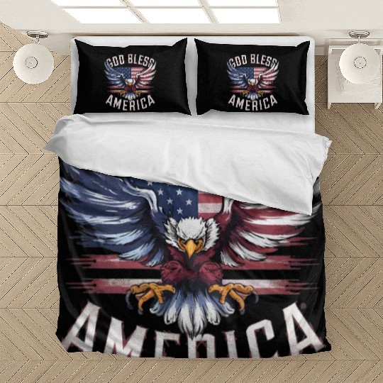 God Bless America Eagle Happy 4th Of July US Flag Bedding Sets