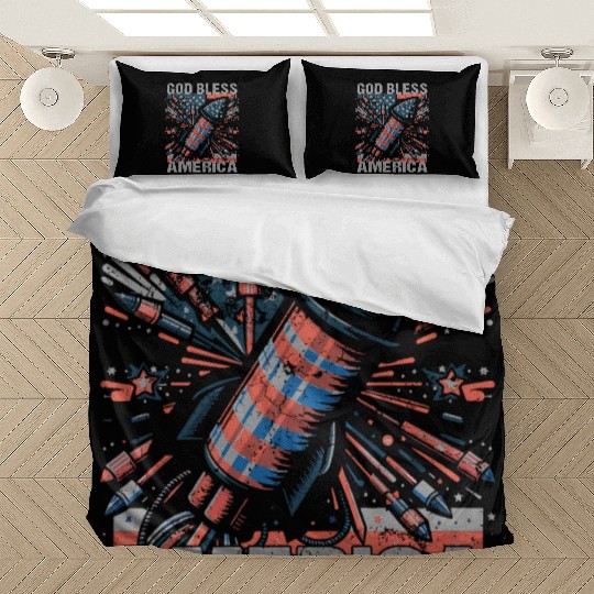 God Bless America Retro US Flag Funny Fireworks Bedding Sets