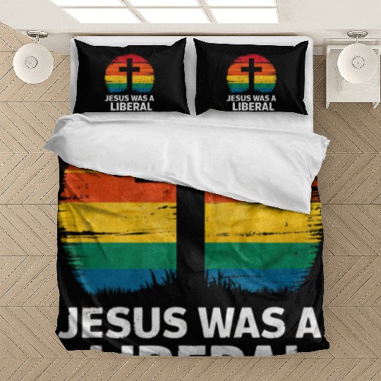 Jesus Was A Liberal Retro Sunset Progressive Bedding Sets