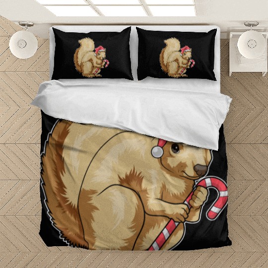 Squirrel Christmas Candy cane Bedding Sets