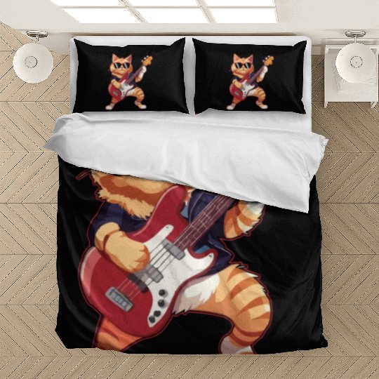 Musician Cat Plays Electric Guitar Instruments Bedding Sets
