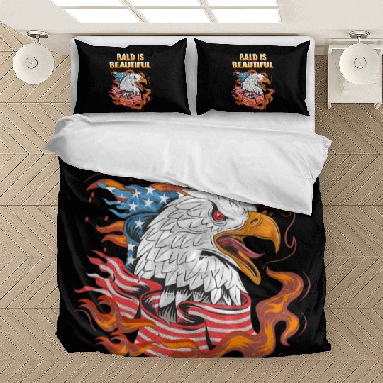 Bald Is Beautiful US Flag Eagle 4th Of July Funny Bedding Sets