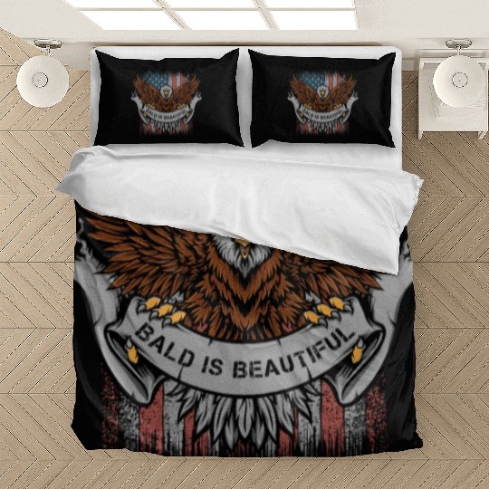 Bald Is Beautiful US Flag 4th Of July Funny Eagle Bedding Sets