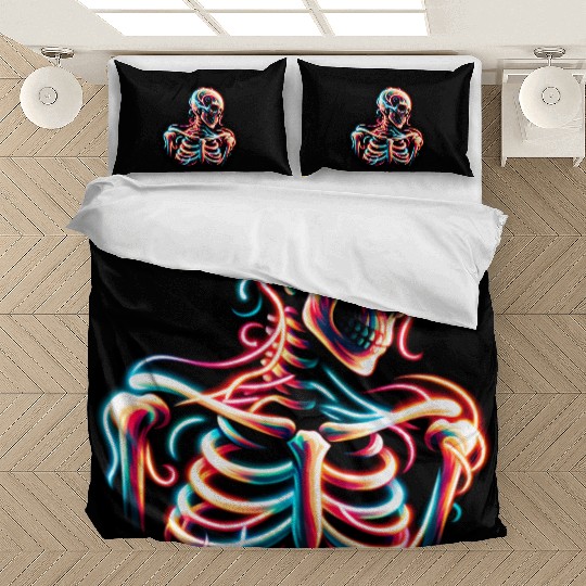 Neon Skeleton Psychedelic Glow Art Bedding Sets
