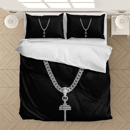 A silver Necklace with a silver Dumbbell Pendant Bedding Sets