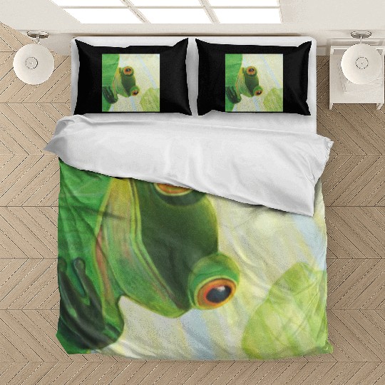 Cute Green Frog Peeping out From Behind Lily Pad Bedding Sets
