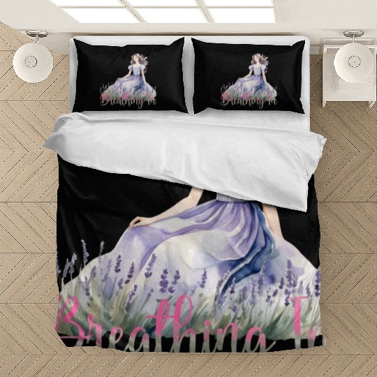 Girl in Lavender Dress Relaxing in Flower Field Bedding Sets