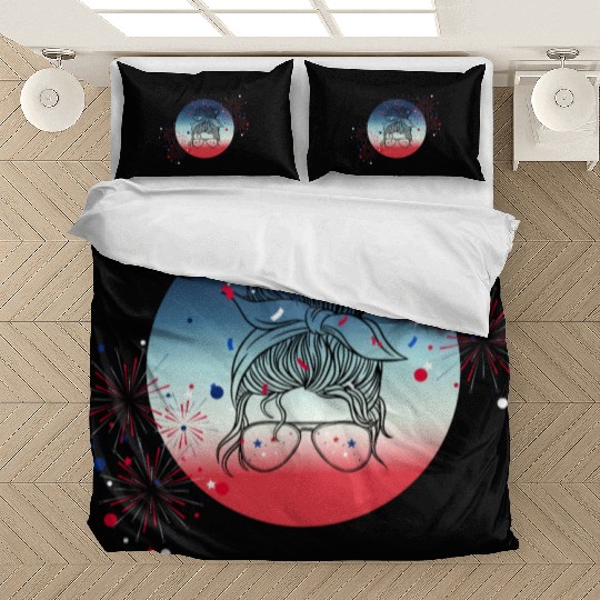 4th Of July Fireworks Messy Bun Bedding Sets