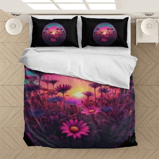Synthwave Wild Flower Design Bedding Sets