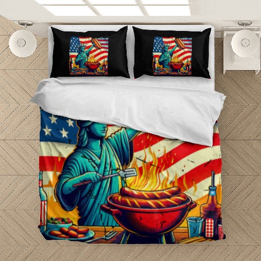 Nostalgic American BBQ Design Lady Liberty BBQ Bedding Sets