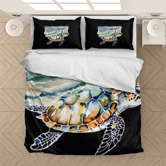 Sea Turtle at the Beach in Watercolor Bedding Sets