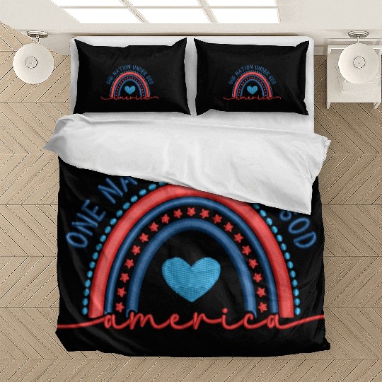 One Nation Under God Rainbow Embroidery Effect Bedding Sets