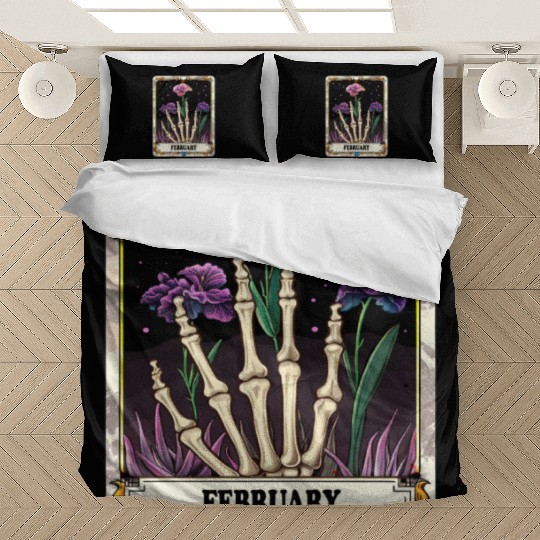 February Gothic Tarot Card - Violet Flower & Skele Bedding Sets