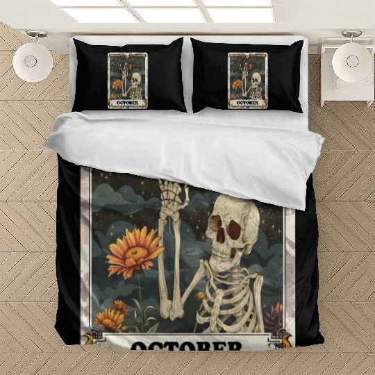 October Gothic Tarot Card - Marigold Flower & Skel Bedding Sets