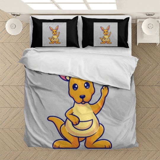 Cute Kangaroo Waving Hand: Cartoon Vector Icon Ill Bedding Sets