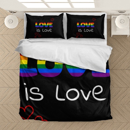 LGBTQAI Rainbow love is love colored hearts Bedding Sets